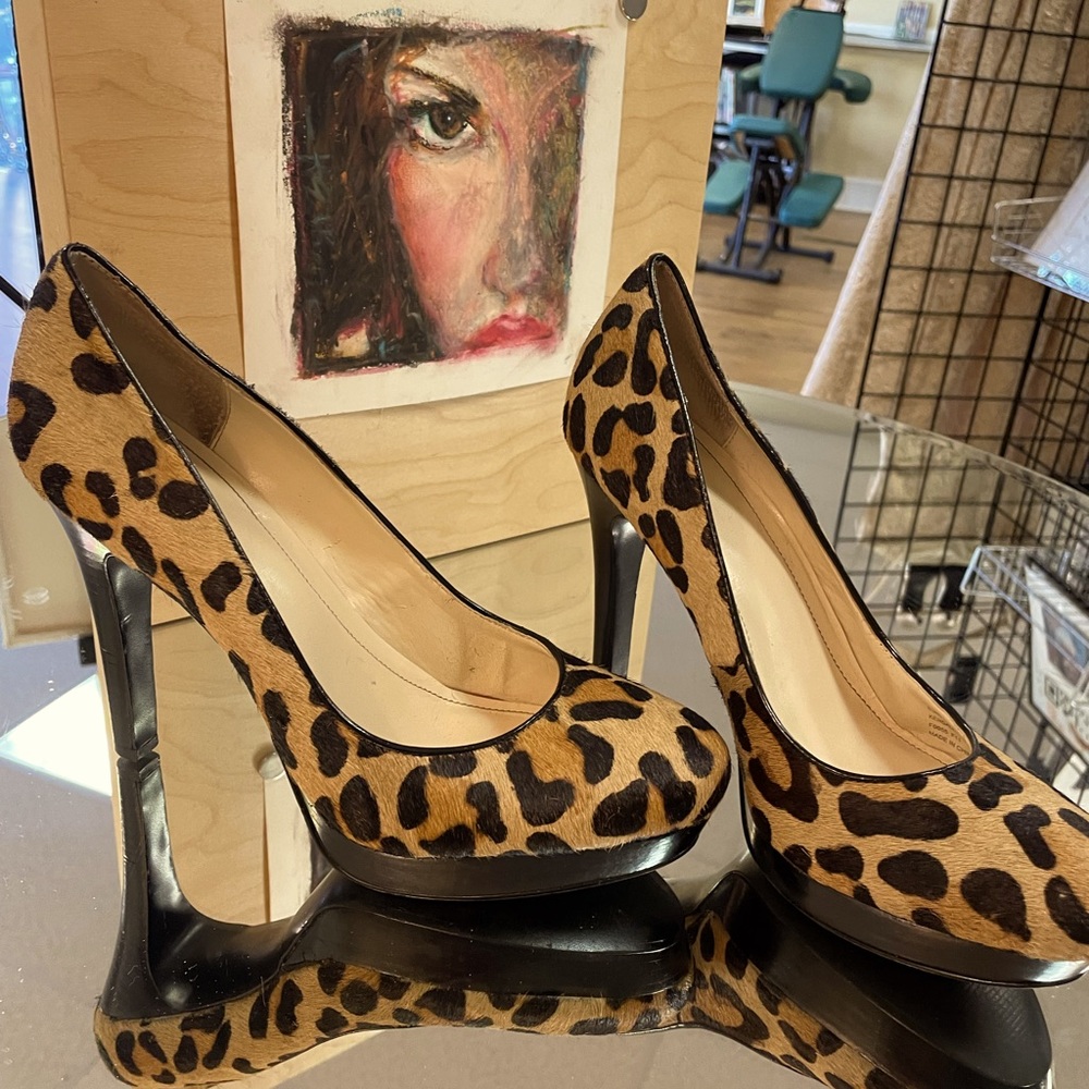 Calvin Klein leopard skin, platform heels. Gorgeous, a statement, easy walking!